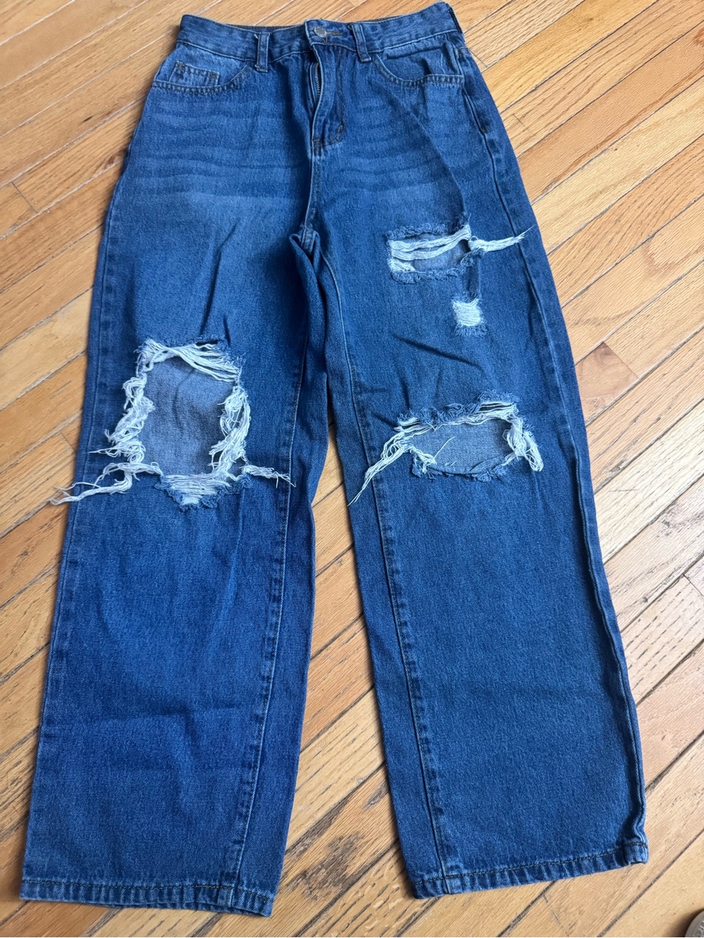 SHEIN Dark Blue Distressed Boyfriend Jeans